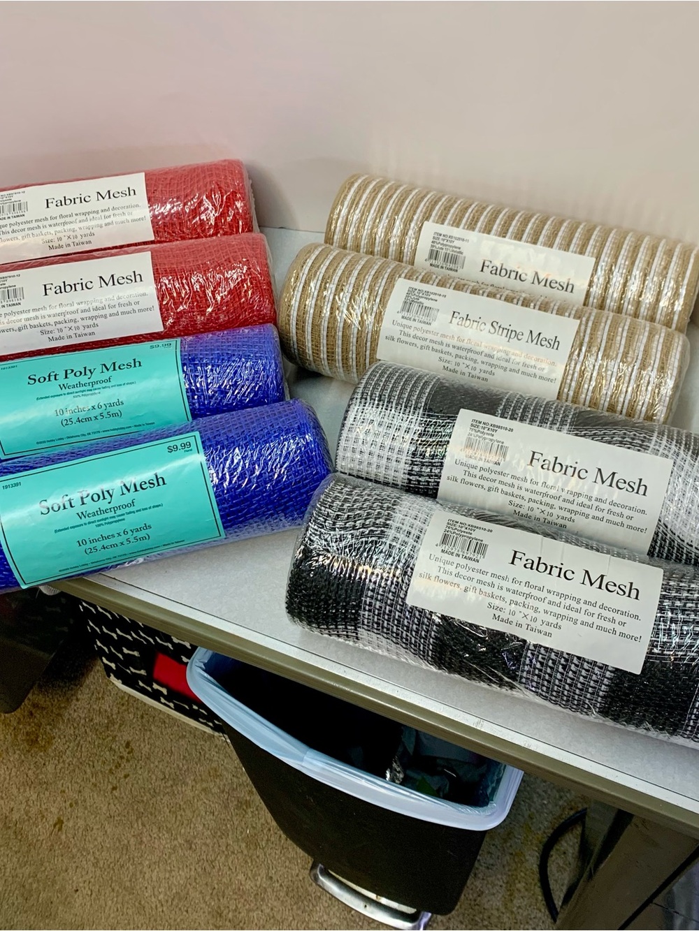 Lot of 8 Premium Deco Fabric Mesh Rolls for Wreaths Crafts - Red Blue Plaid Natu